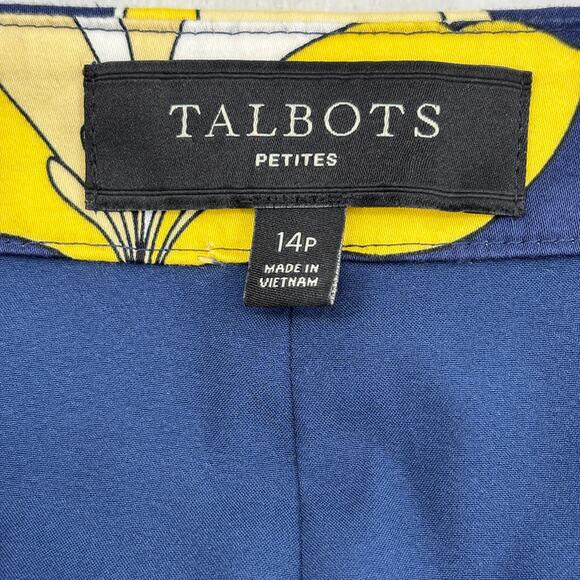 Talbots Skirt Size 14 Petite Blue Yellow Floral A Line Cotton Stretch Lined - Picture 2 of 10